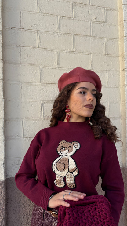 Maglioncino teddy con pietre in rilievo