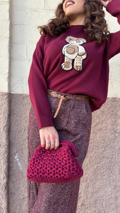 Maglioncino teddy con pietre in rilievo